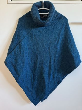 Pull poncho 100% alpaca URPI, bleu pétrole, taille U