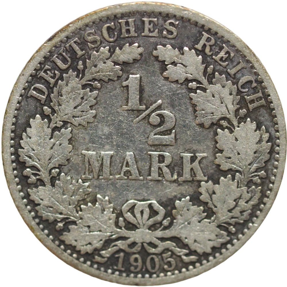 Tutti le monete: Deutschen Reich  1/2 Silber Mark 1905 A – Usato da Liestal venduto da fibonaccis
