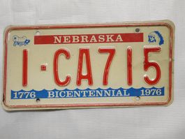 Nebraska Nummernschild 1-CA715 Bicentennial 1976 USA Schild