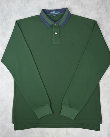Polo Ralph Lauren manches longues vert logo brodé bleu - XL
