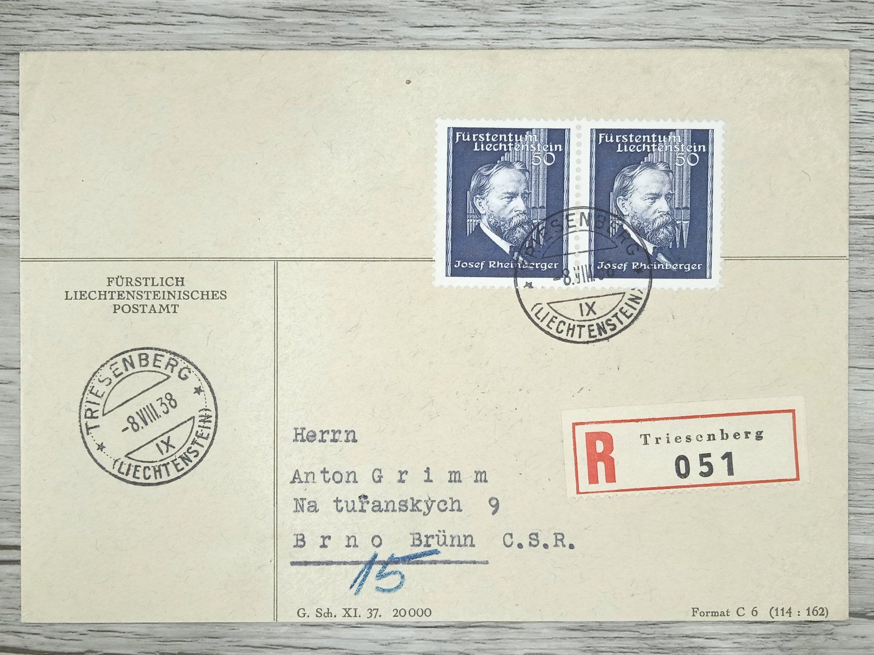 Alle Briefmarken: TR78 Enveloppe + Timbre Liechtenstein 1938 – Gebraucht aus Cousset von Patrick_Collections