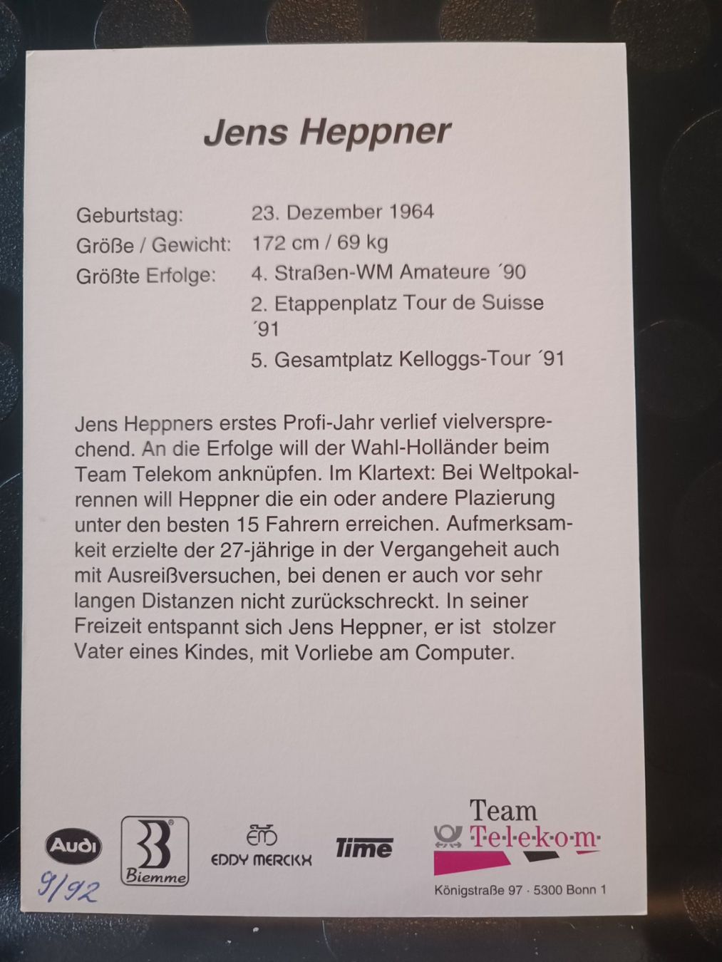 Autografi: Jens Heppner  - Radsport - Handsigniert – Usato da Menziken venduto da Artographs 1