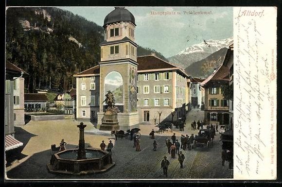 Ansichtskarten: AK Altdorf, Hauptmarkt mit Telldenkmal – Gebraucht aus Berlin von bartko-reher