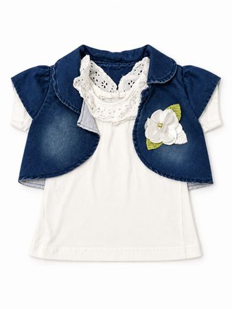 Boléro et T-shirt fille, bleu et blanc, taille 86