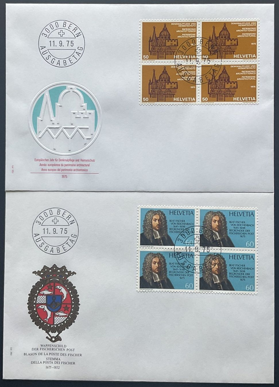 Alle Briefmarken: FDC 1975 - Einzelmarken und Viererblöcke – Neu (gemäss Beschreibung) aus Luzern von 19primeln 5
