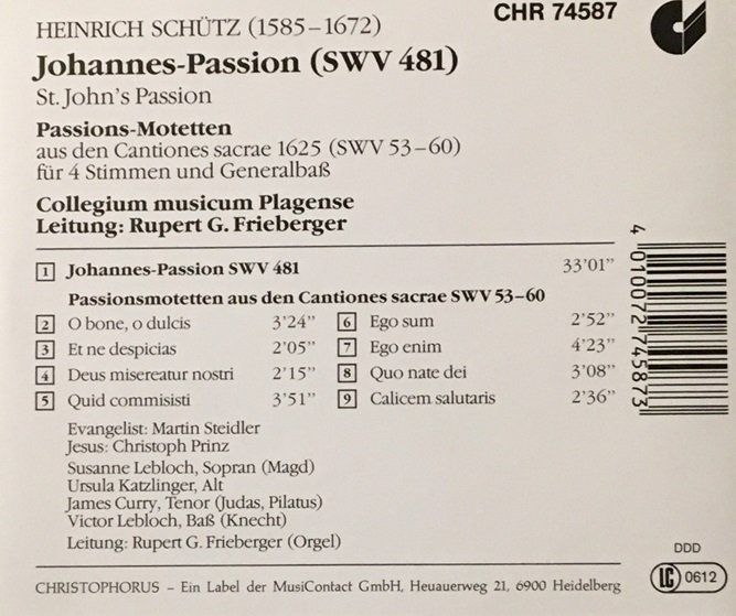 CD: Schütz - Johannes-Passion – Usato da Grüningen venduto da azulamarillo 1