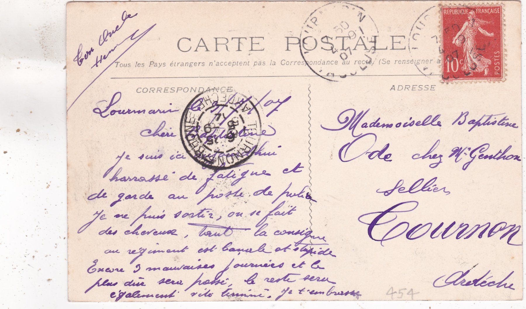 Cartoline postali: Frankreich Lourmarin 1907 – Usato da Herisau venduto da Lisegrat2008 1