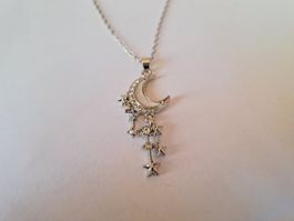Mond & Sterne Halskette mit Anhänger Strass Silberfarben