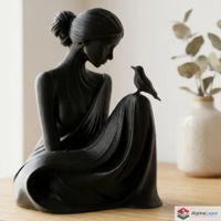 Bird Whisperer Lady Sculpture — Elegant Art - 3D Printed