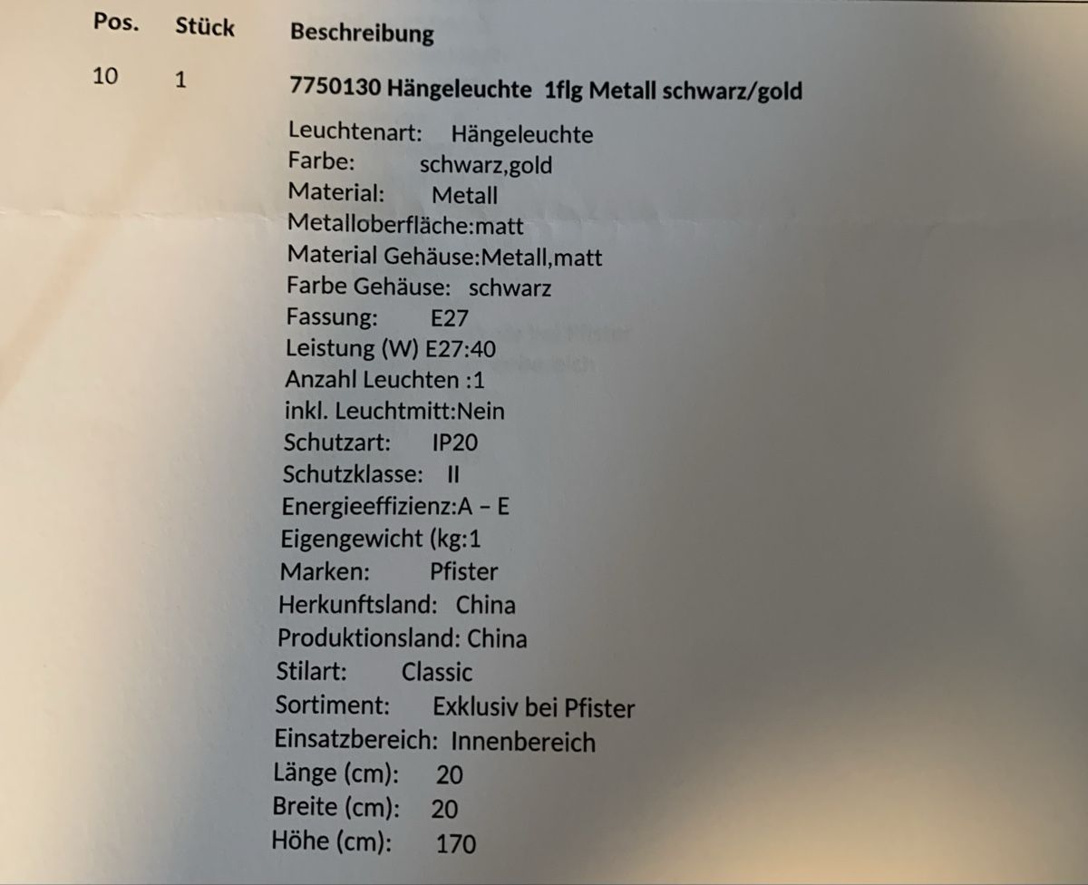 Pfister Lampen: Hängeleuchte Pfister – Gebraucht aus Glattpark (Opfikon) von van_75gl 3