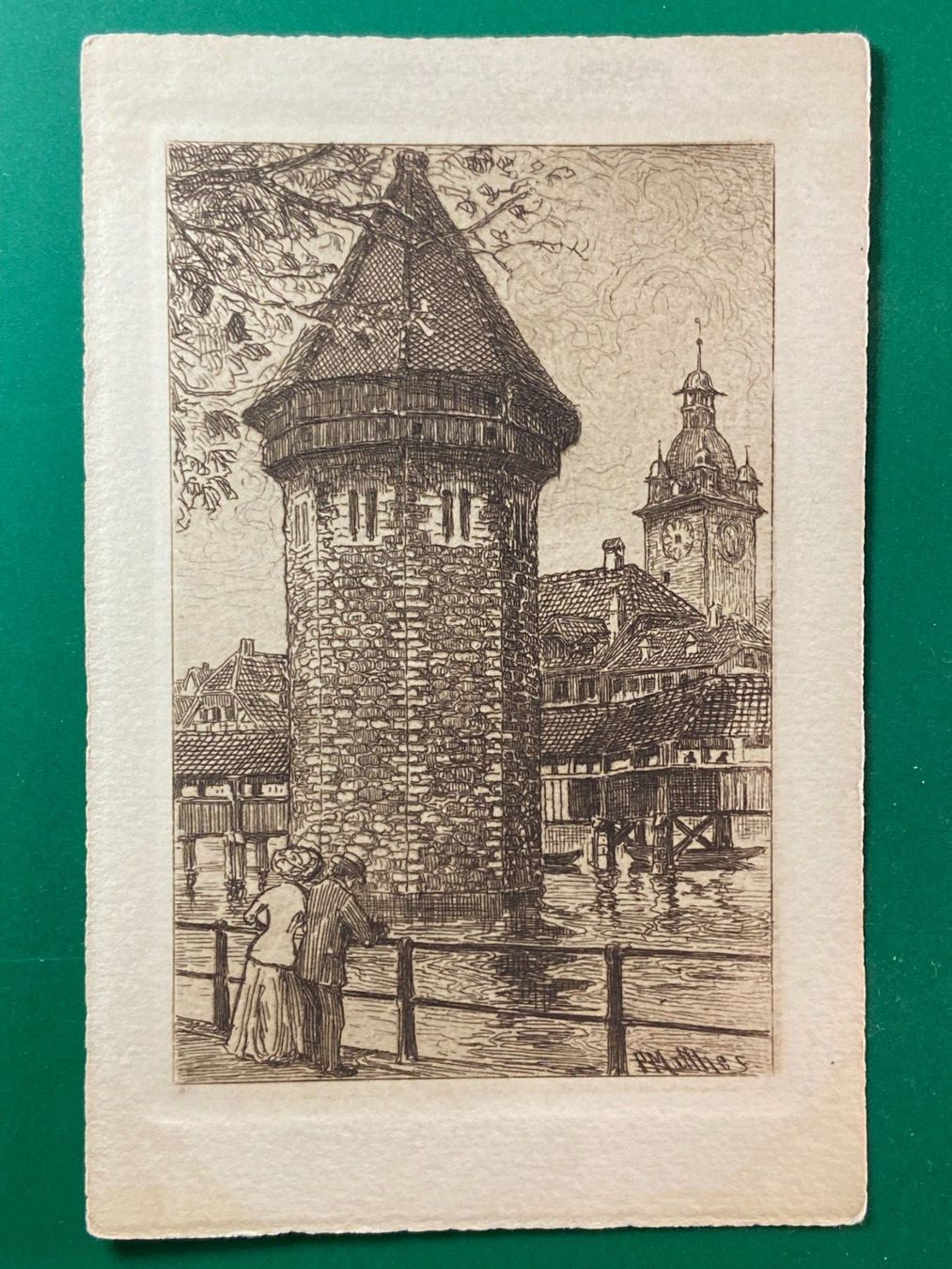 Cartoline postali: Künstlerkarte - Luzern - Wasserturm – Usato da Steg VS venduto da danwer74