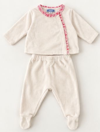 Ensemble Jacadi velours rose à fleurs pour bébé