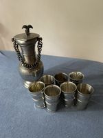 Zinnkrug mit 7 Becher Gravur