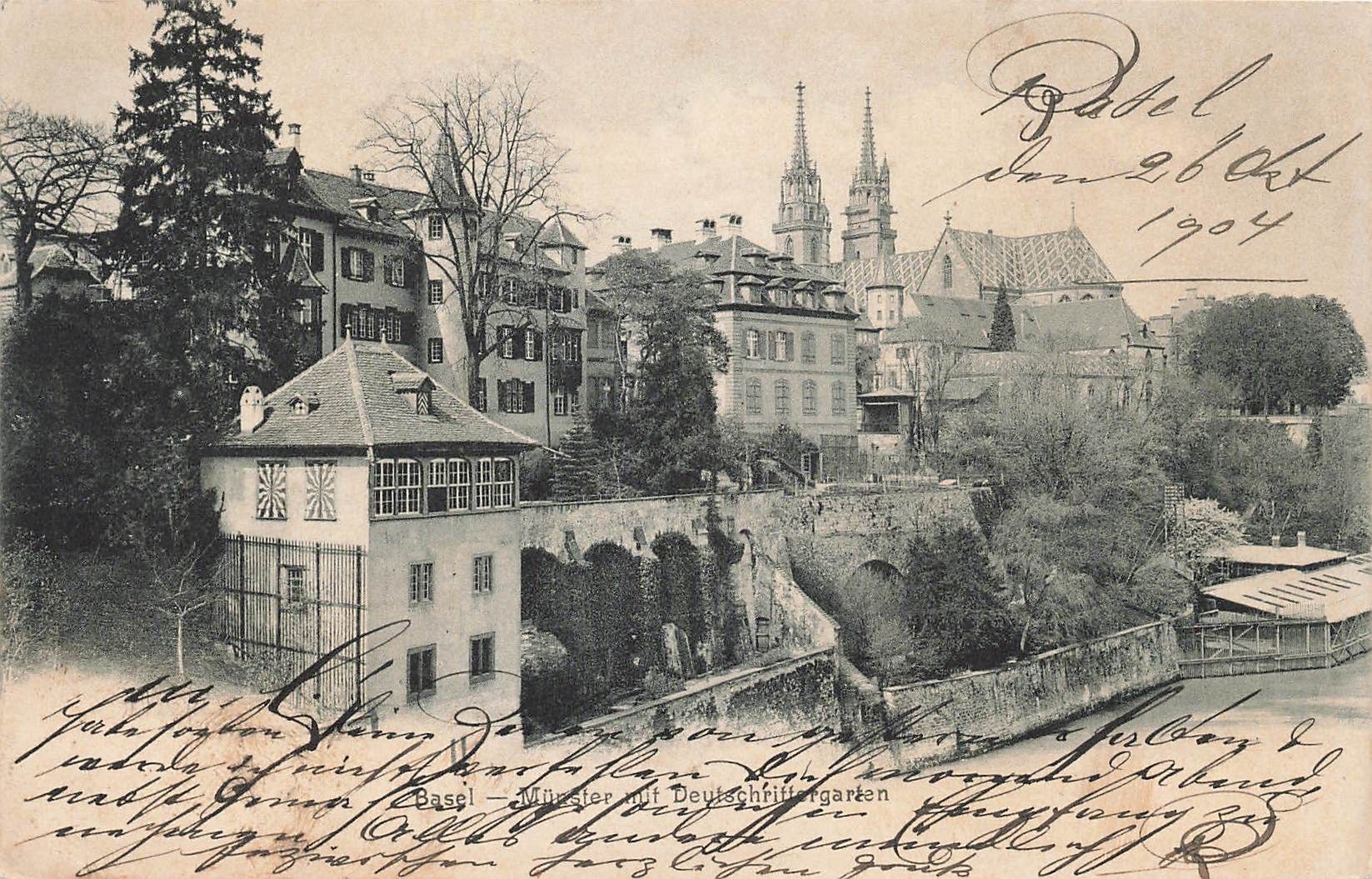 Cartoline postali: Basel Münster mit Deutschrittergarten – Usato da Biasca venduto da Blenio71