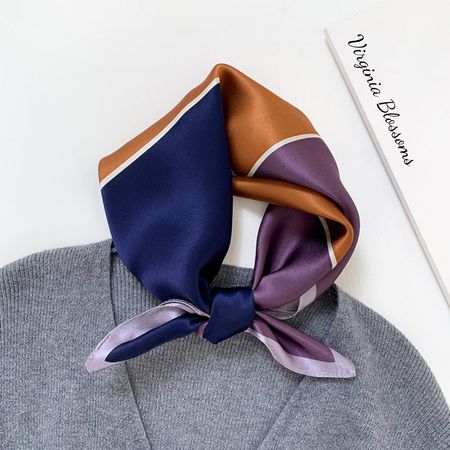 New 53cm Silk Scarf, Color Block Blue Small Silk Neck Scarf