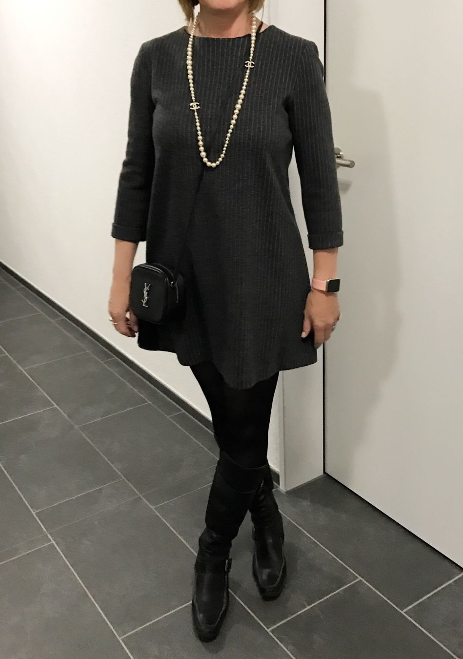 Vestiti: JOSEPH das kleine Schwarze Kleid, anthrazit gestreift, Gr.36 – Usato da Erlinsbach venduto da Clodimodi