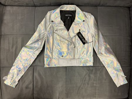 Holografische silberfarbene Bikerjacke Grösse XS