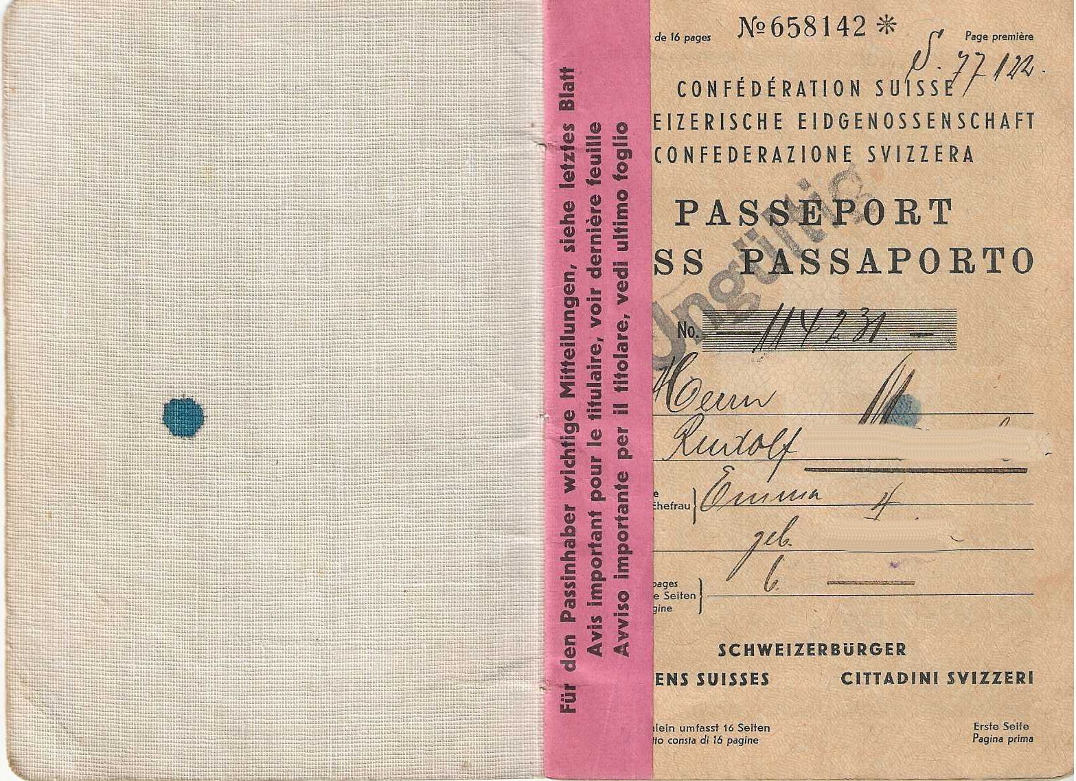 Documenti: Schweizerpass 1936 Basel. Div. Zollmarken Italien – Usato da Basel venduto da Bingis 1