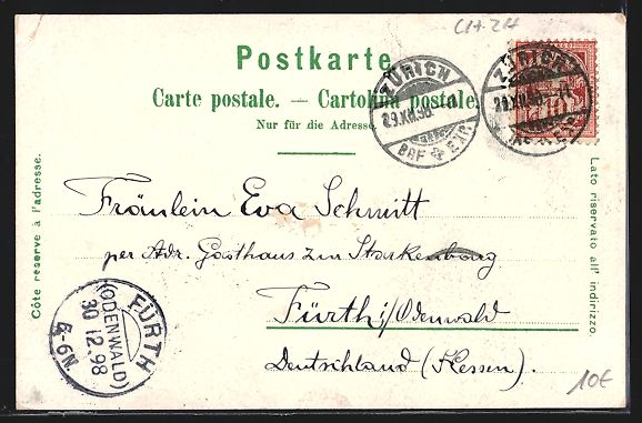 Cartoline postali: Litho Zürich, Escherdenkmal mit Bahnhof – Usato da Berlin venduto da bartko-reher 1