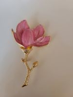Broche fleur rose et dorée 8cm