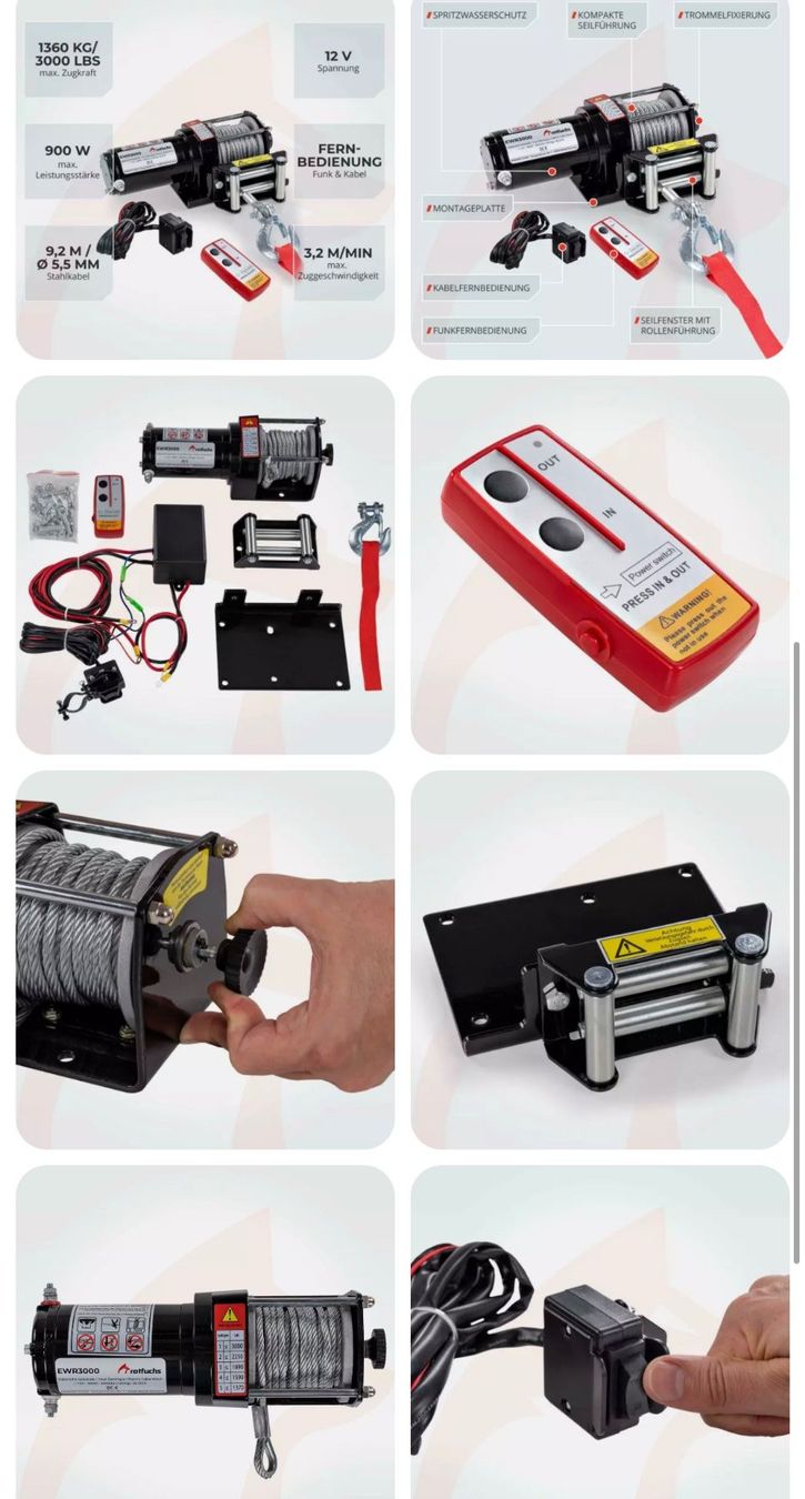 Argani forestali & Pinze posteriori : ROTFUCHS® Elektrische Seilwinde 12V 1360 – Nuovo e nell'imballaggio originale da Amriswil venduto da JaJa-Express 1