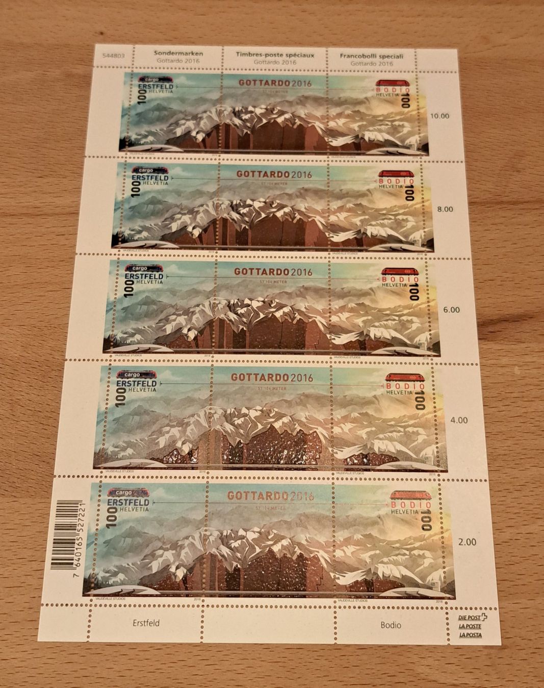 Tutti i francobolli: Kleinbogen Gottardo 2016, postfrisch – Nuovo e nell'imballaggio originale da Unterägeri venduto da PhilatelieStudiger
