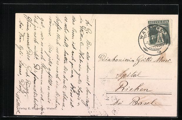 Cartoline postali: Wattwil, Ortsansicht auf Kirche, Häuser – Usato da Berlin venduto da bartko-reher 1