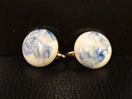 Vintage Ohrclips Clips Ohrschmuck Weiss Blau 70er 80er Jahre