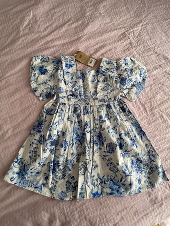 Kinder Kleid Next weiss blau Blumen neu mit Etikett