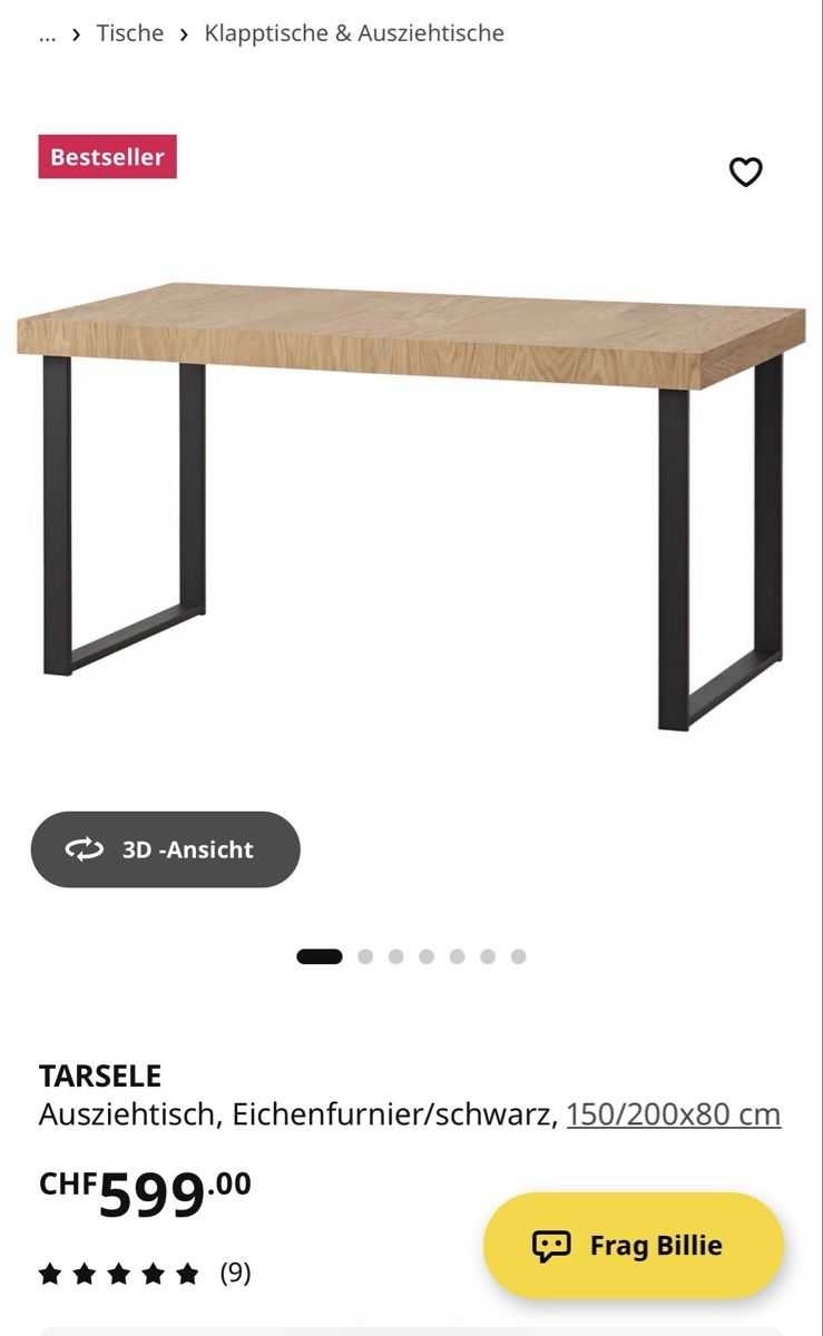 Ikea Tavoli: IKEA TARSELE Tisch – Eichenfurnier / Schwarz – Usato da Wetzikon ZH venduto da SAINtJHN 2