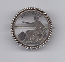 (295) Schweiz, 2 Franken 1850, Brosche, Silber