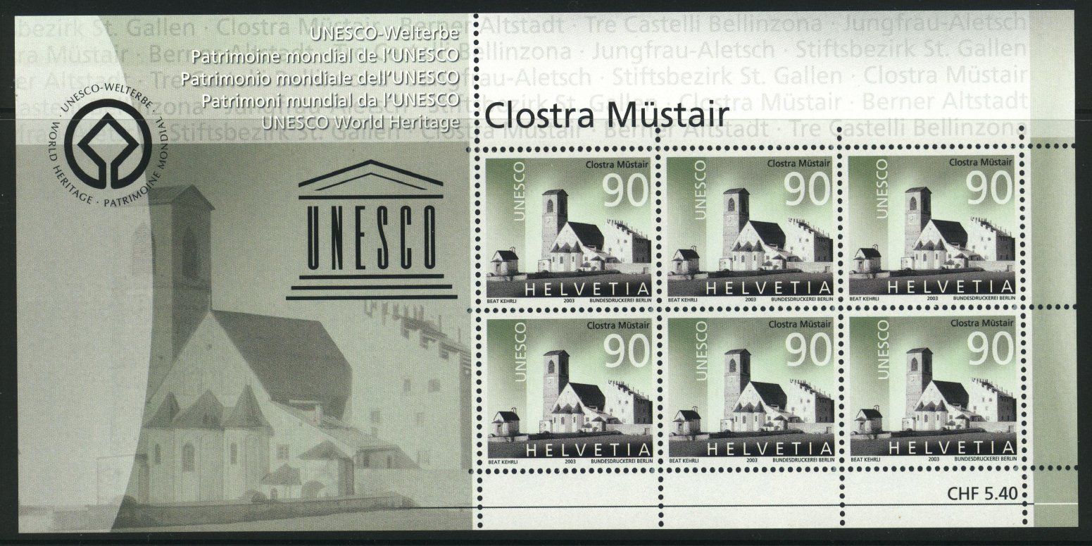 Tutti i francobolli: 2003, Sondermarken Unesco, 5 Kleinbogen ** – Usato da Willisau venduto da Vollstempel 5