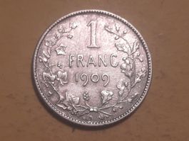 Belgien 1 Franc "Leopold II" 1909 Silber