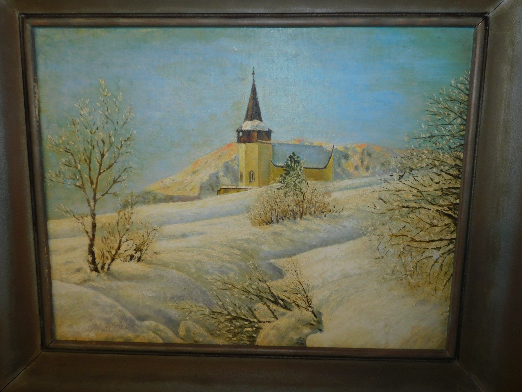Dipinti: Winterliches Ölgemälde mit Kirche im Rahmen, signiert – Usato da sursee venduto da trilli-tralli 1