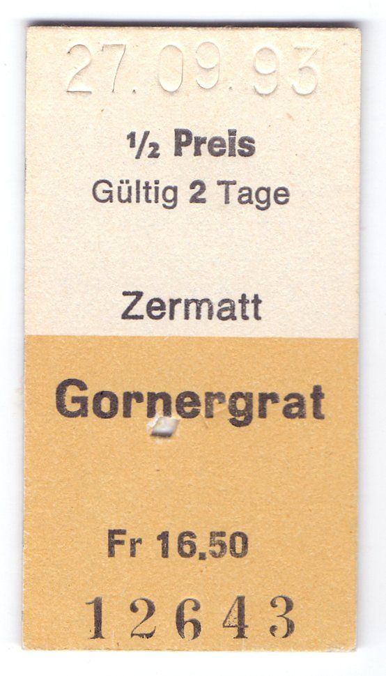 Biglietti: Billette Zermatt - Gornergrat – Usato da Langenthal venduto da Sammlungs_aus