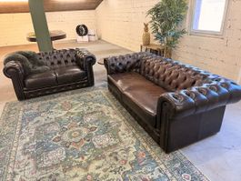 Chesterfield Leder braun 2x 2 Sitzer
