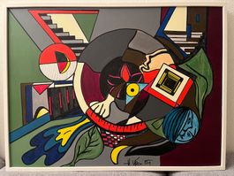 Hans Kern - Originales abstraktes Acrylgemälde, gerahmt