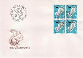 1966 215-19 Pro Juventute 5 FDC 4erBlock
