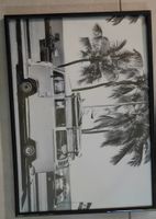 Vintage VW Bus Bild mit Palmen am Strand, Sommer Deko