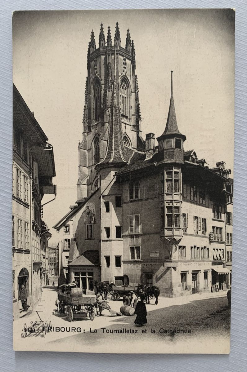 Cartoline postali: Ansichtskarten Schweiz - La Tornalettaz et Cathédrale, FR – Usato da Düdingen venduto da polytropon_5 1