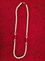 Perlenkette mit roten und klaren Glasperlen neu ModeSchmuck