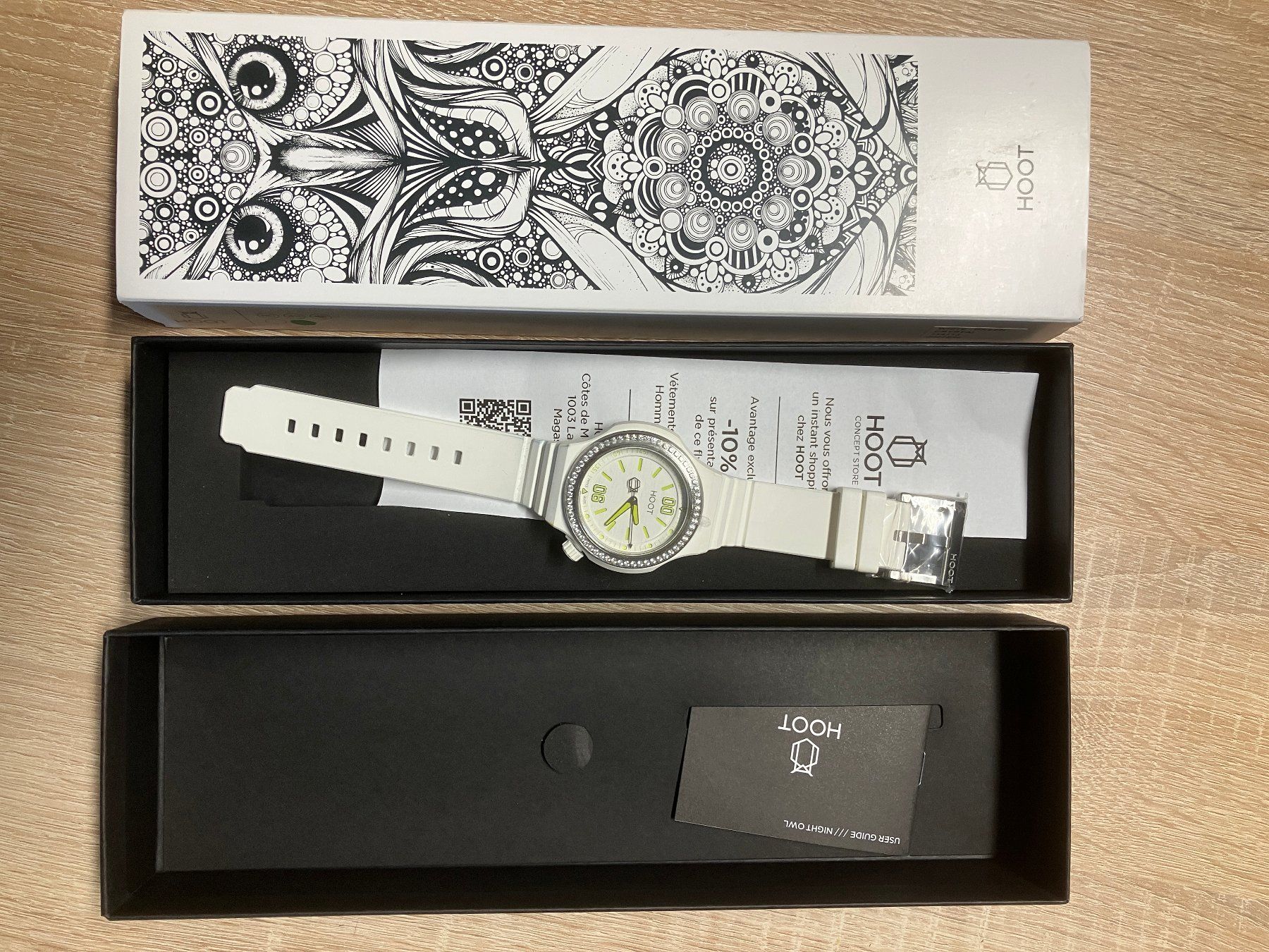 Uhren: HOOT NIGHT OWL white green Swarovski – Neu und originalverpackt aus Lens von eric.ms 3