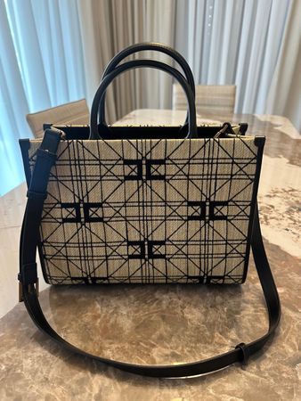 Elisabetta Franchi tote bag black beige canvas leather 