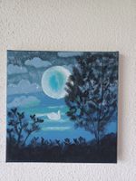 Acrylbild, Vollmondnacht am See, Unikat, selbstgemalt