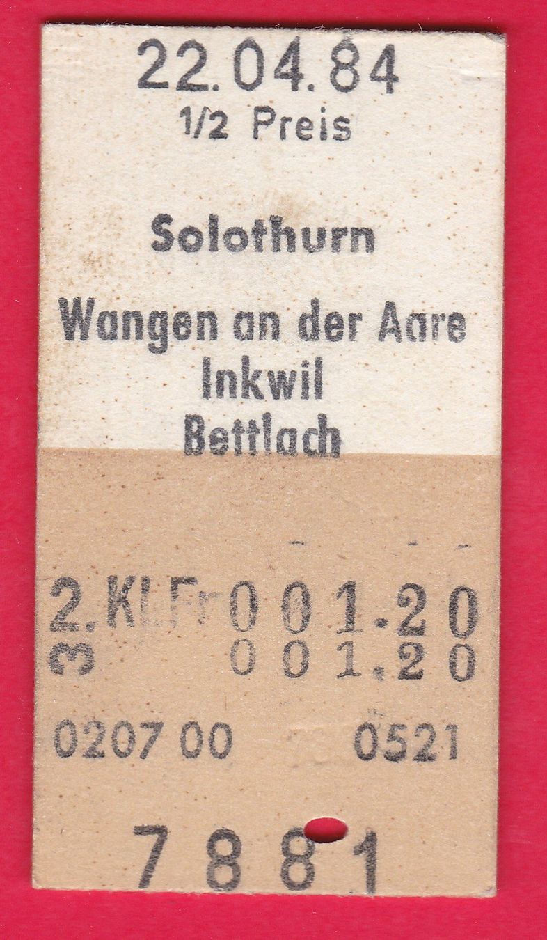 Tickets: KARTON BILLETT, SOLOTHURN - BETTLACH, 2.KLASSE, EINFACH, HAL – Gebraucht aus Oberrieden von Gebirgsstelze