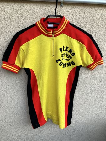 Kleines Radtrikot Piero Zurino kurzarm gelb-rot