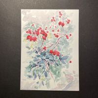 NEU: Postkarte Aquarell Druck Malerei Hagebutten 13.5x10cm
