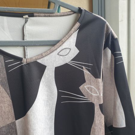 🐸 SATIN BLUSE KATZE M LUFTIG LEICHT TOP PULLOVER OBERTEIL