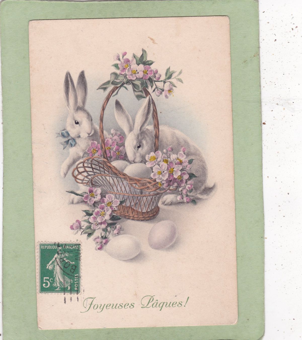 Cartoline postali: Frankreich Kitsch Hasen Blumen Korb Eier Joyeuses Pâques – Usato da Herisau venduto da Lisegrat2008