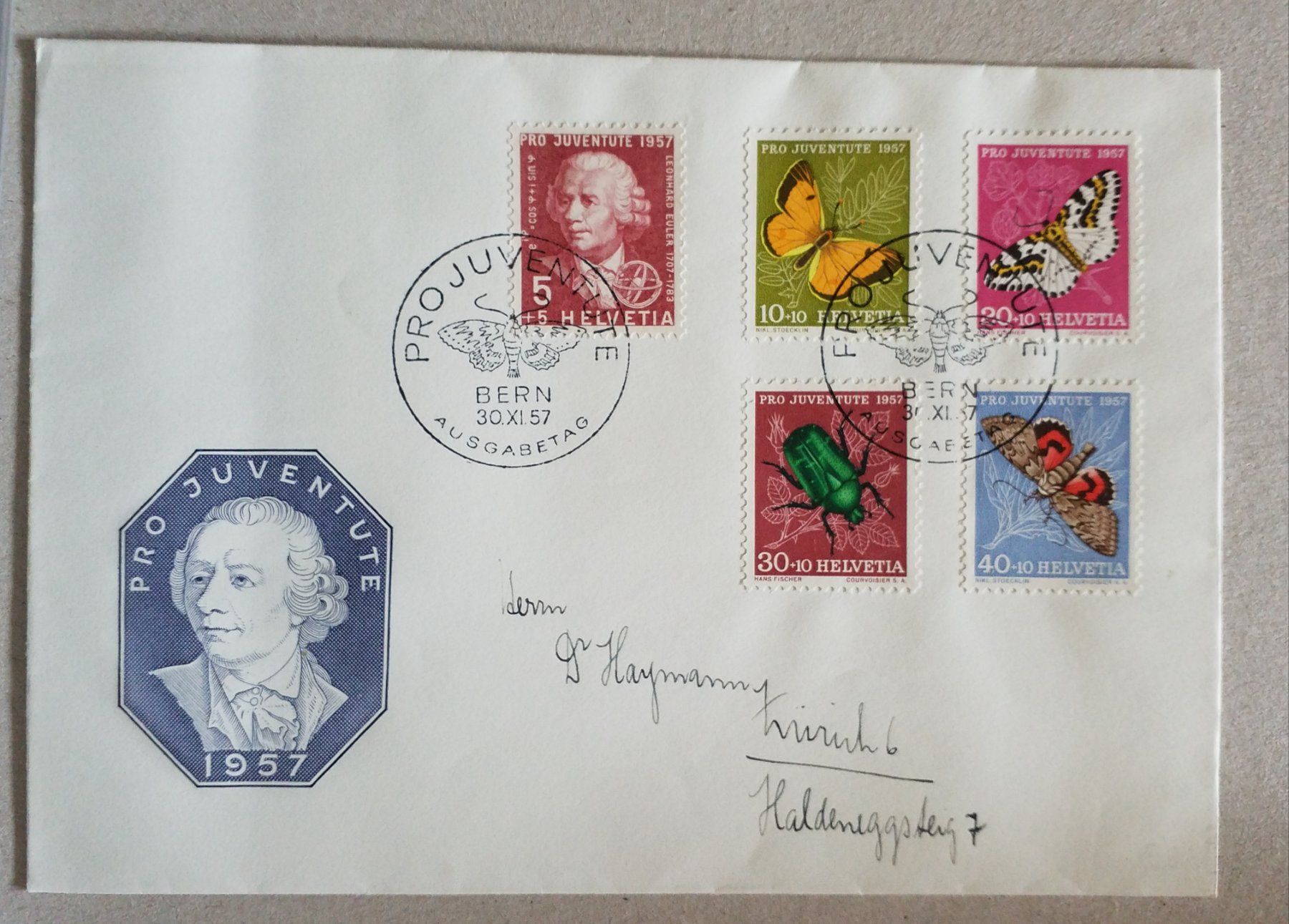 Alle Briefmarken: B121) 1957, Pro Juventute FDC Kt 80 – Gebraucht aus Baden von Eggi
